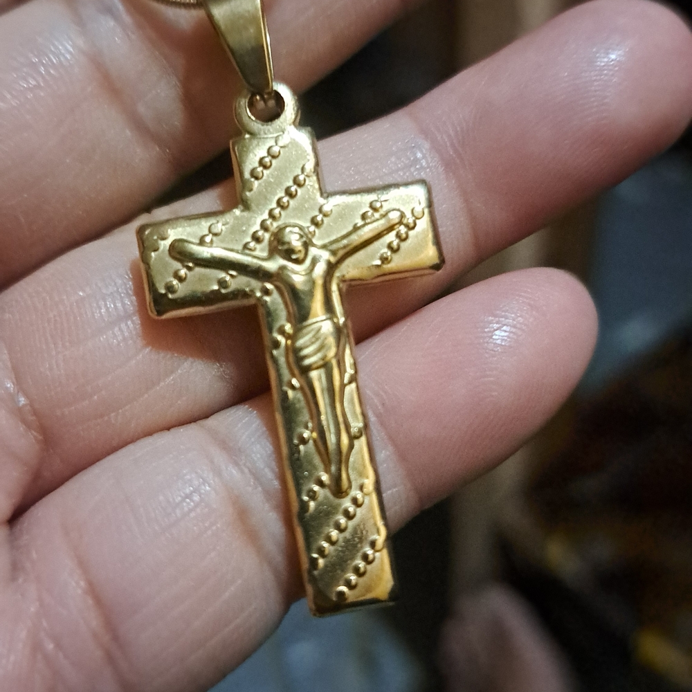 Gold Crucifix Pendant Necklace - Religious Cross